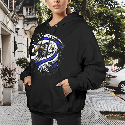 Thin Blue Line Flag Inspired Eagle Women's Hoodie Made in the USA