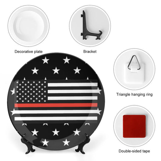 Then Red Line Flag Inspired Bone China Decorative Plate