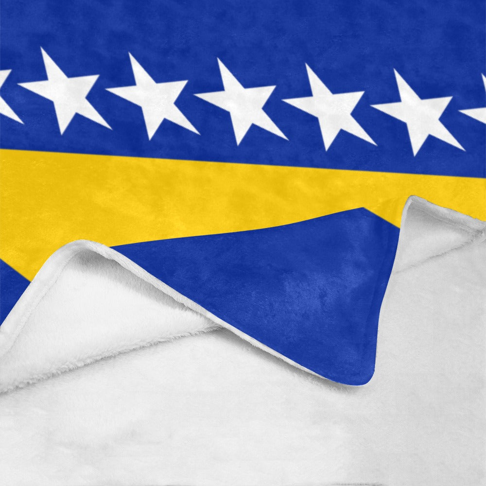 Luv My Flag blanket with blue, yellow star pattern.