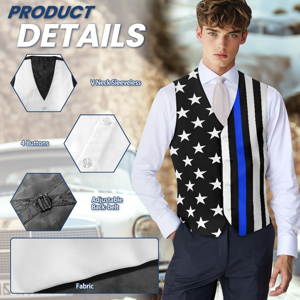 Thin Blue Line Flag Inspired Suit Vest Jacket (subdued)