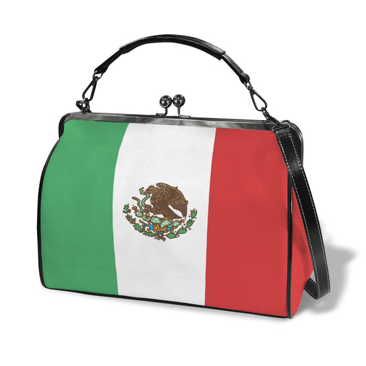 Mexico Flag Inspired Kisslock Crossbody Shoulder Bag-Large
