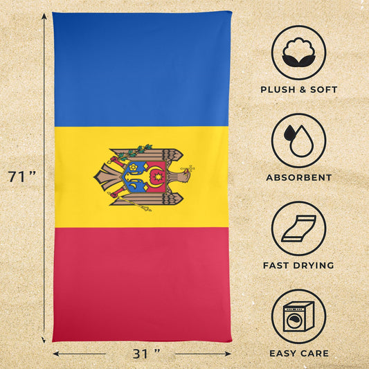 Moldova Flag Beach Towel 31"x71" (Made in USA)