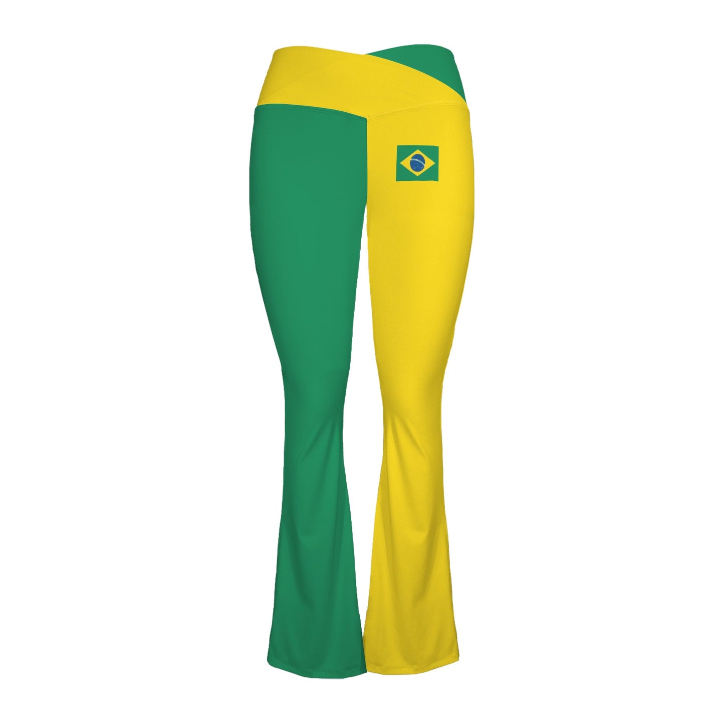 Brazil Flag Inspired Women's V-Crossover High Waisted Flare Leggings