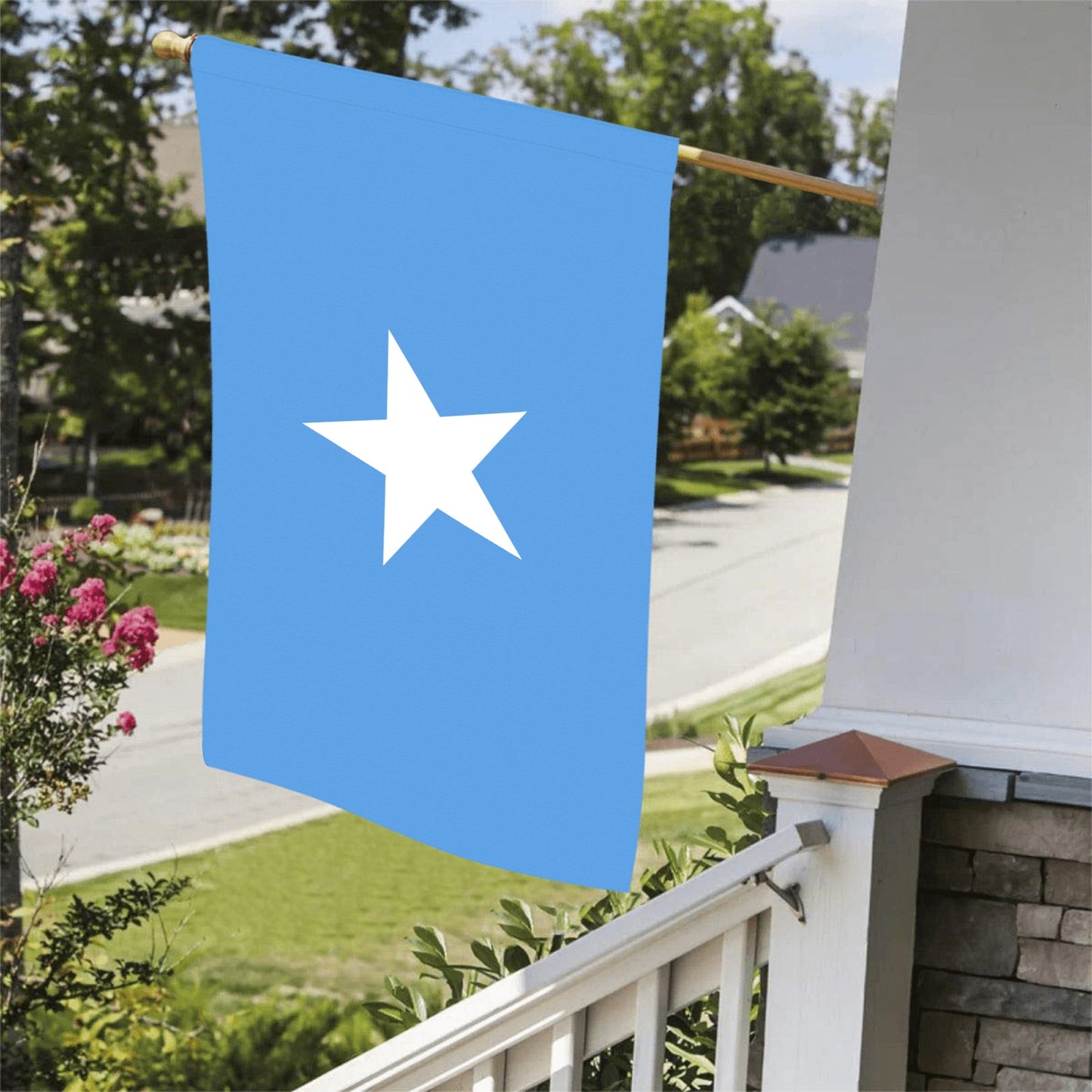 Blue flag with a white star, displayed by Luv My Flag.