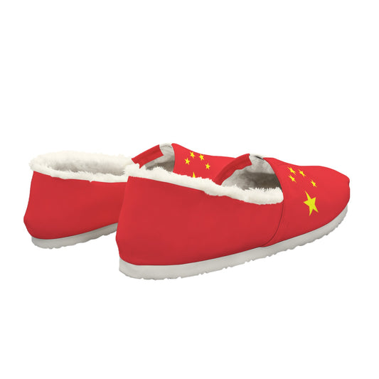 China Flag Inspired Women's Fleece-Lined Canvas Slip-On