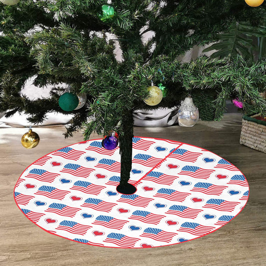 US/American Flag/Heart Pattern Thick Christmas Tree Skirt 47" x 47"