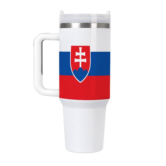 Slovakia Flag Travel Mug, red, blue, white.