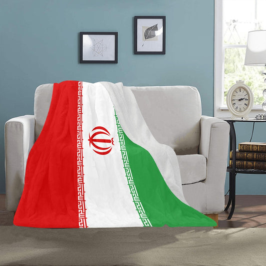 Cozy sofa with Luv My Flag Iranian flag blanket.