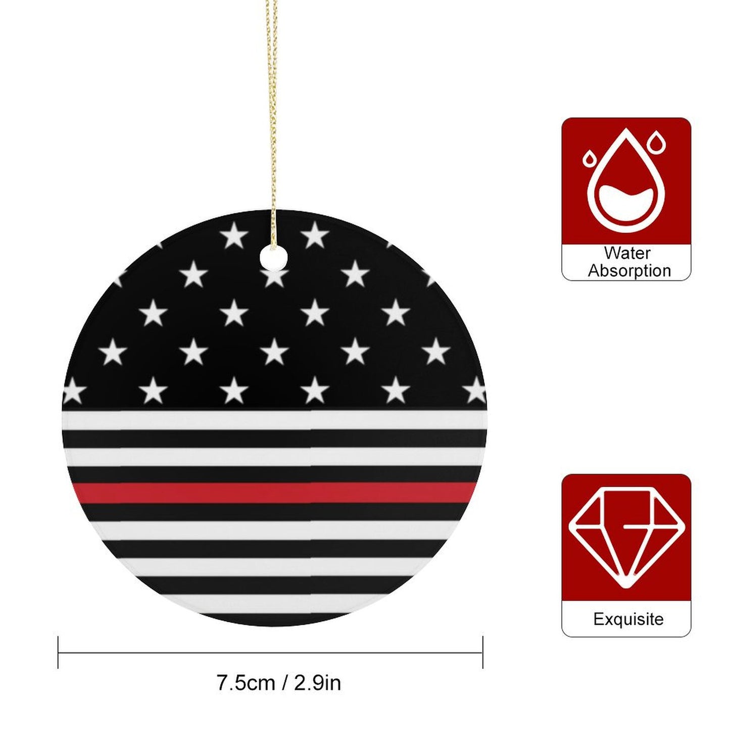 Thin Red Line Flag Inspired Circle Ceramic Ornament Made in USA Circle Ceramic Ornament (Made in USA)