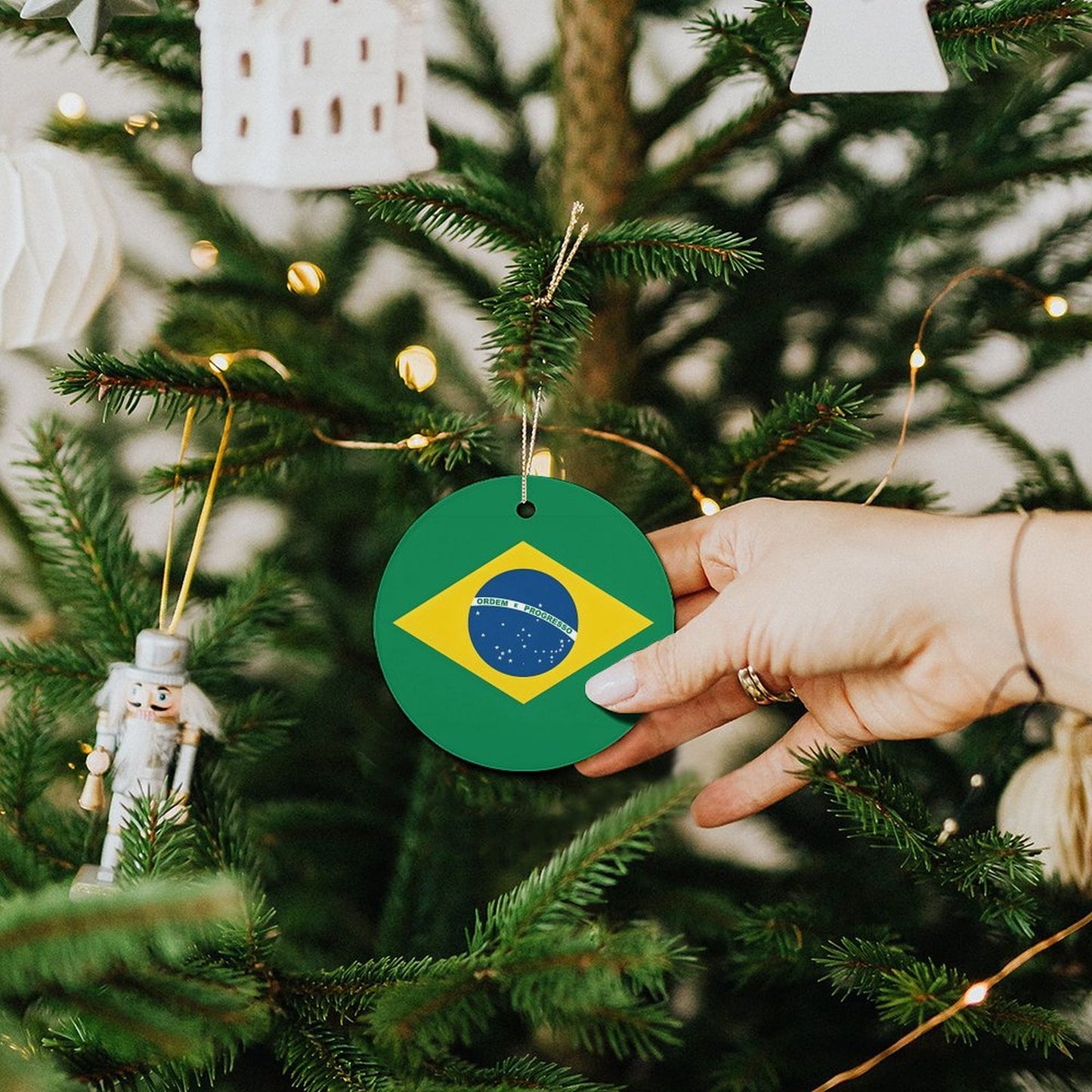 Brazil Flag Inspired Circle Ceramic Ornament Made in USA Circle Ceramic Ornament (Made in USA)