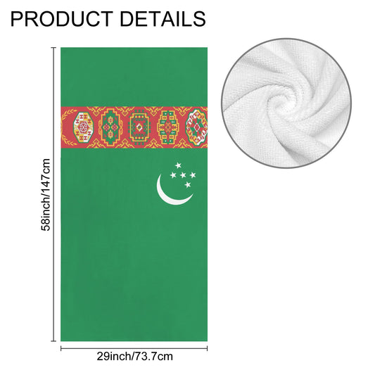 Turkmenistan Flag Inspired Custom Bath Towel 29"x58"(Made in USA)