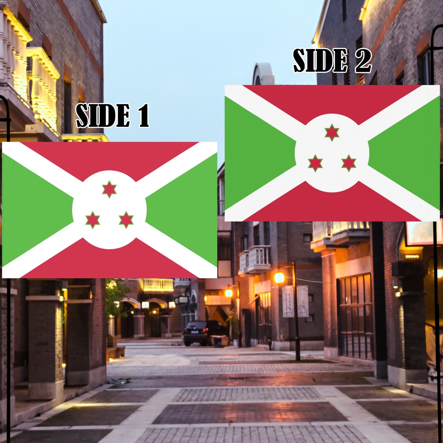 Flag display with two sides shown, Luv My Flag.