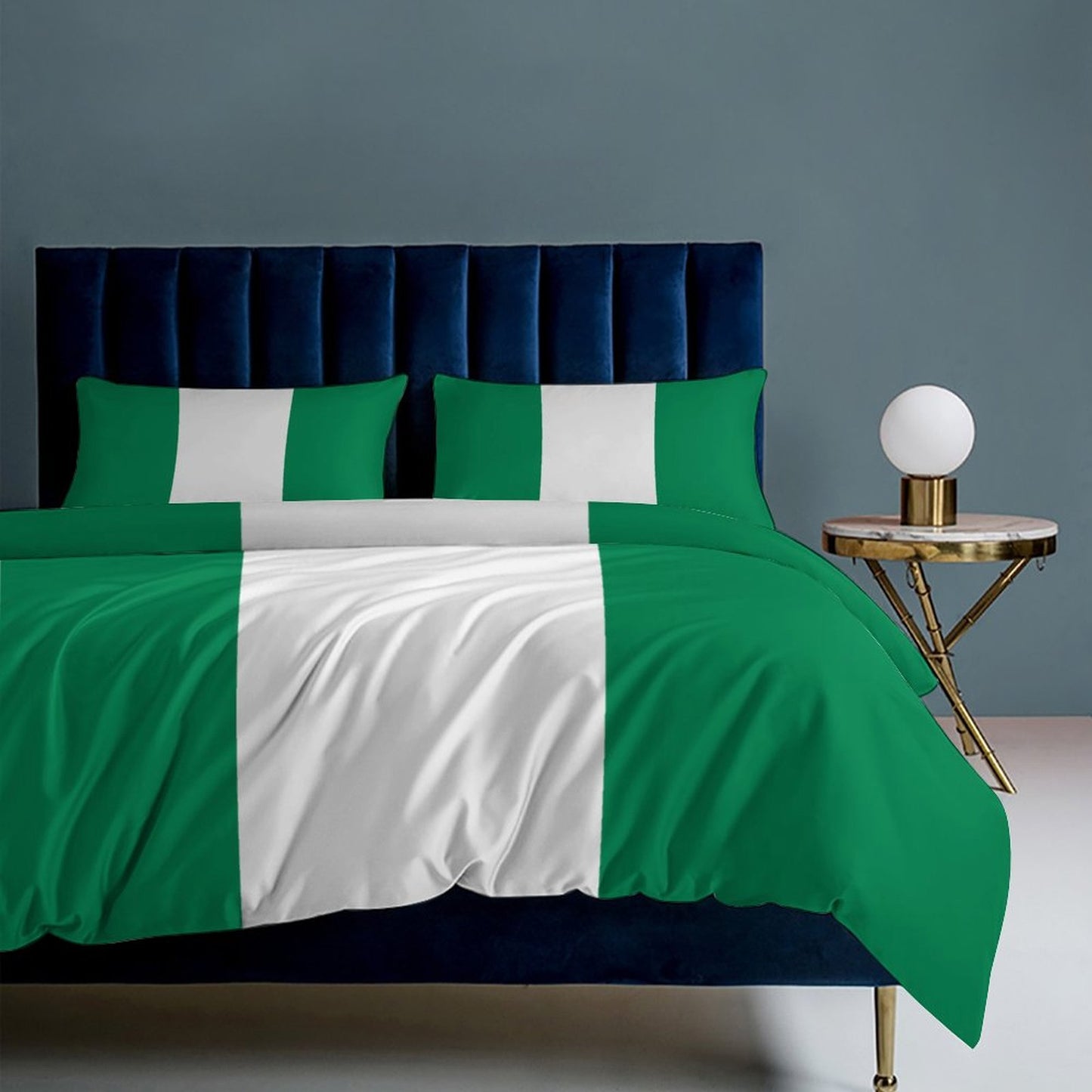 Nigeria Flag Inspired 3-Piece Bedding Set (1 Duvet Cover + 2 Pillow Shams) – 102"×90"