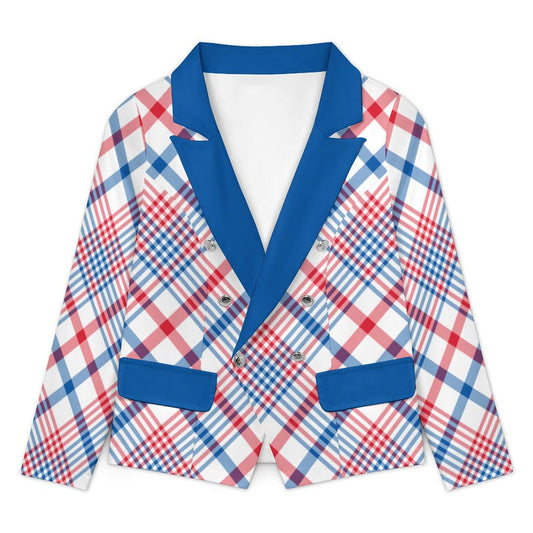 USA/American Flag Inspired Plaid Pattern Women’s Double Breasted Blazer