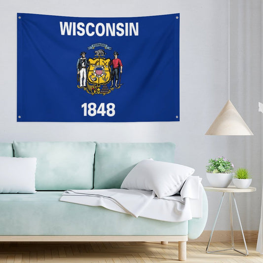 Wisconsin Flag Inspired Wall Mount Flag with Four Grommets (35x59 in)