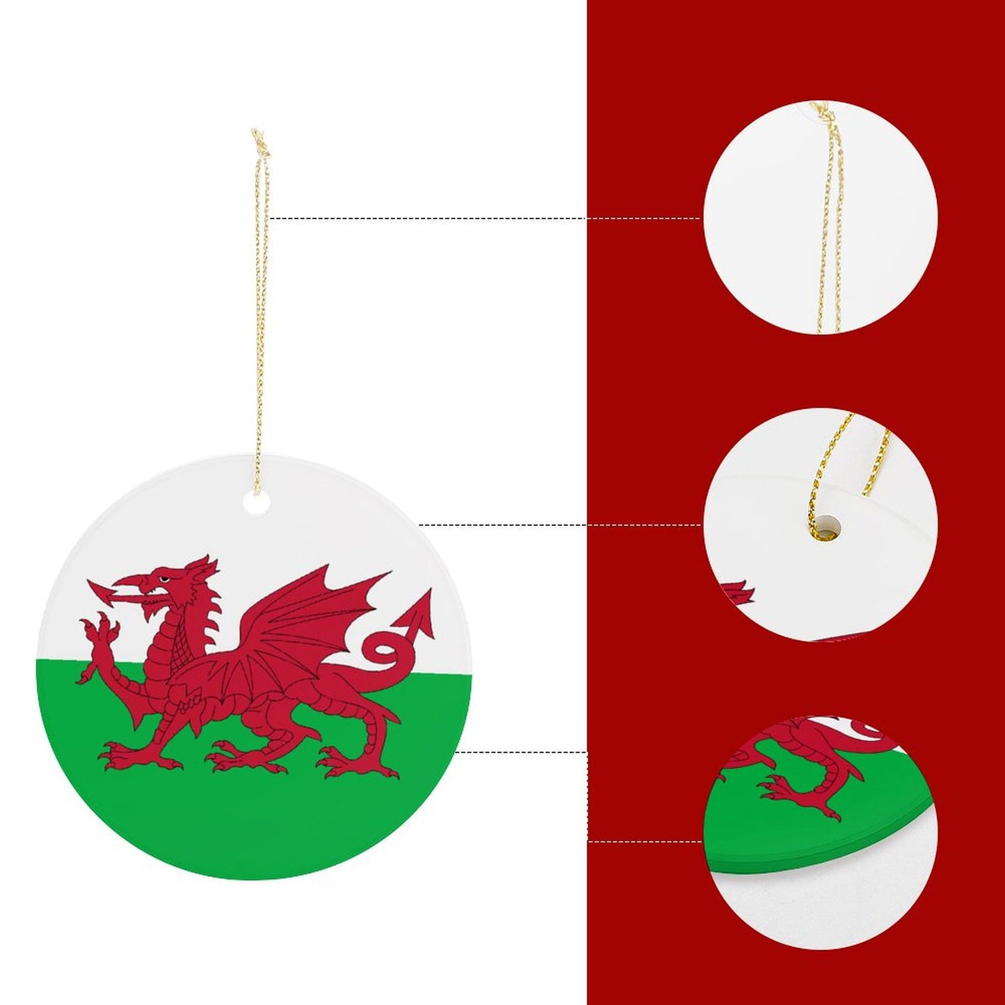 Wales Flag Inspired Circle Ceramic Ornament Made in USA Circle Ceramic Ornament (Made in USA)