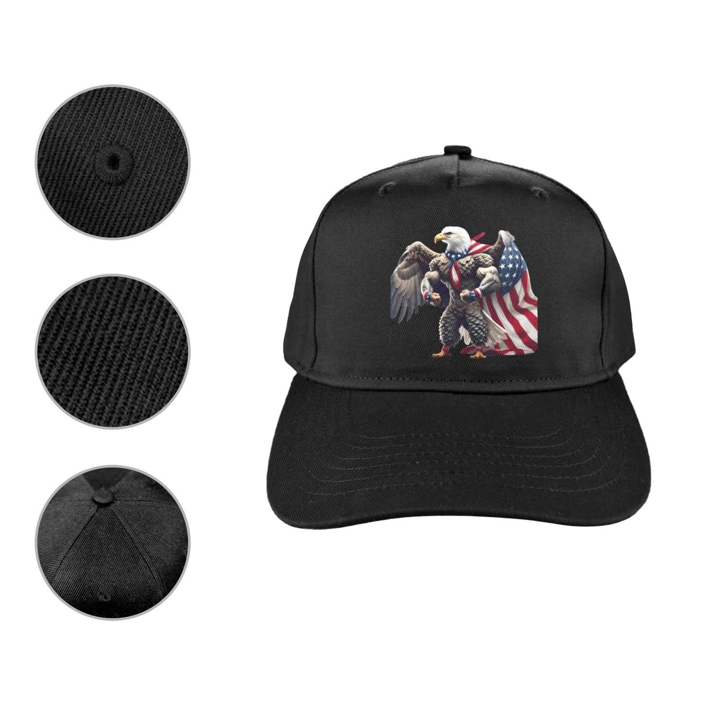 Bald Eagle American Flag Cape Baseball Cap (Made in USA)