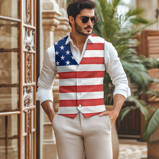 American Flag Inspired Suit Vest | Patriotic Stars & Horizontal Stripes