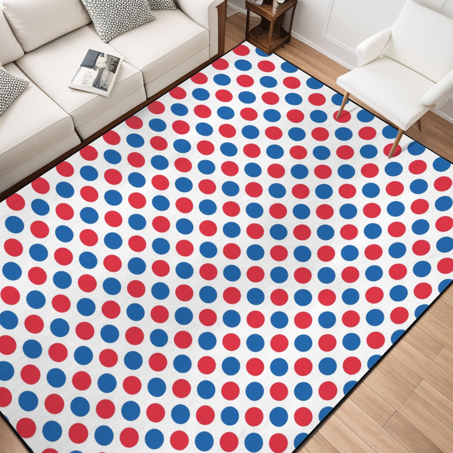 USA/American Flag Inspired Polka Dot Pattern 84x60 Inch Area Rug with Black Binding (Made in the USA)