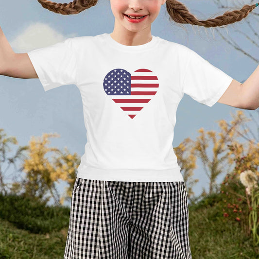 USA/American Flag Heart Girls T-Shirt Made in the USA