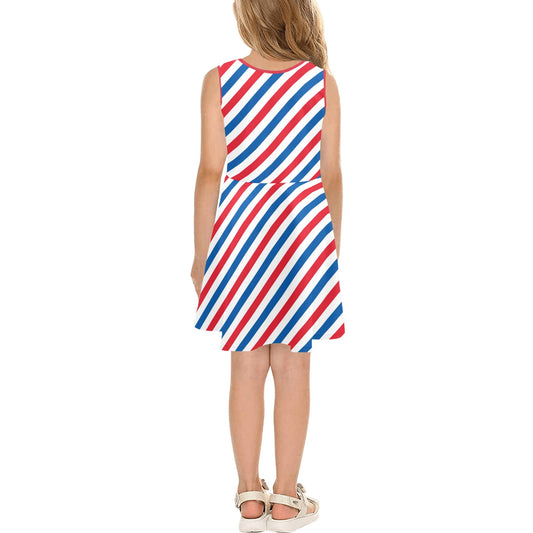 USA/American Flag Inspired Striped Pattern Girls' Sleeveless Sundress | Ships from USA