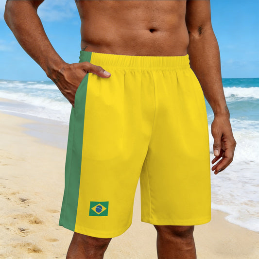 Brazil Flag Inspired Men’s Draw String Pocket Beach Shorts Printed in the USA