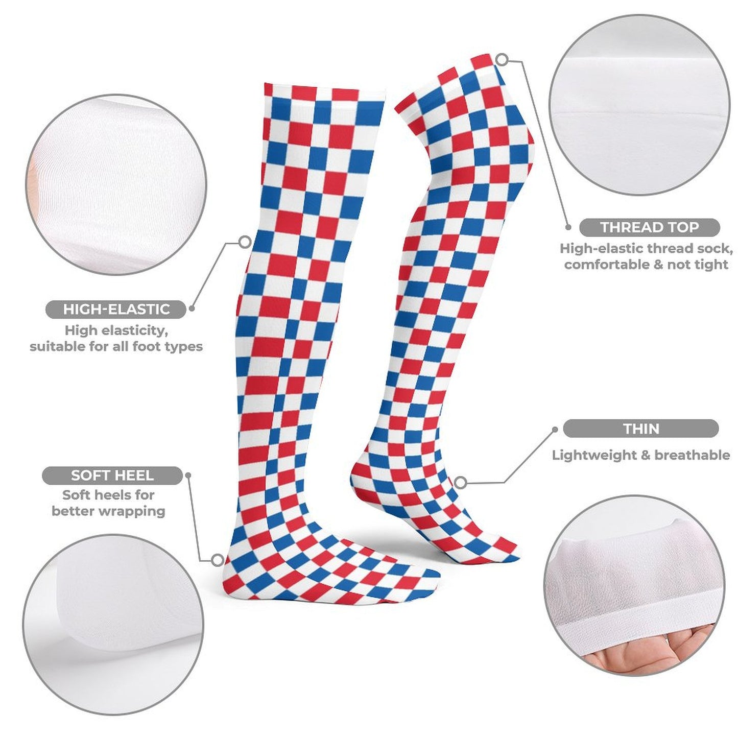 USA/American Flag Inspired Checkered Design Trendy Stockings(Long)