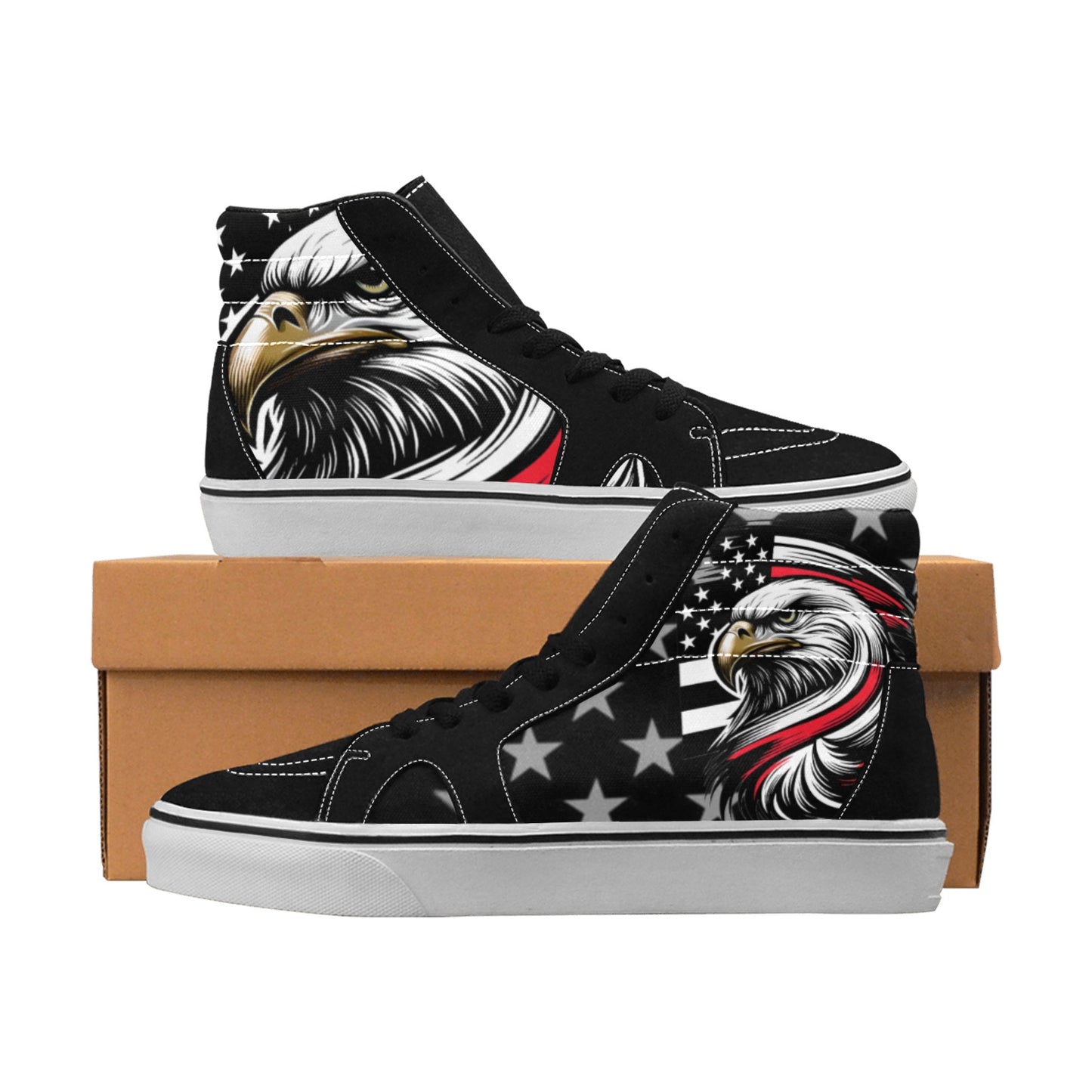 Thin Red Line Flag Inspired Eagle Women's High Top Canvas Shoes