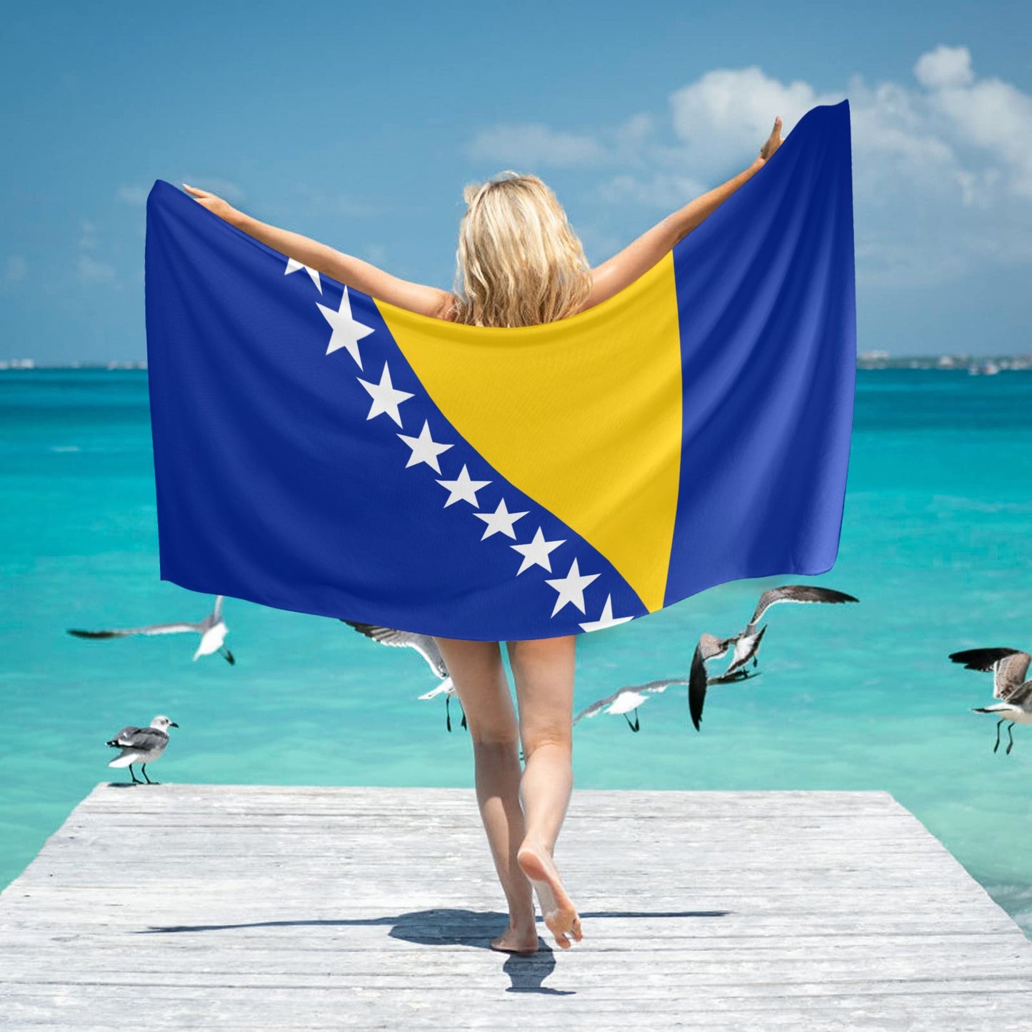 Bosnia and Herzegovina Flag Beach Towel 31"x71" (Made in USA)