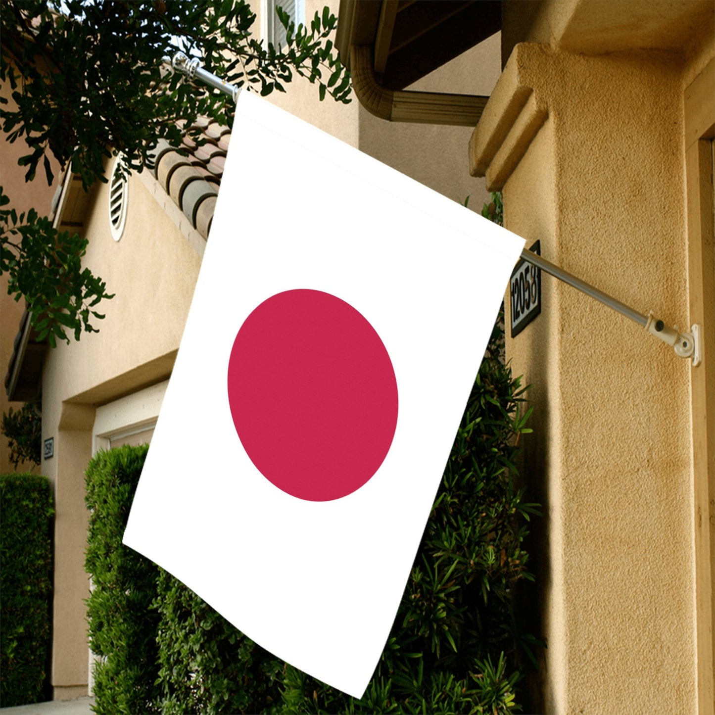 Flag of Japan on beige house, Luv My Flag.