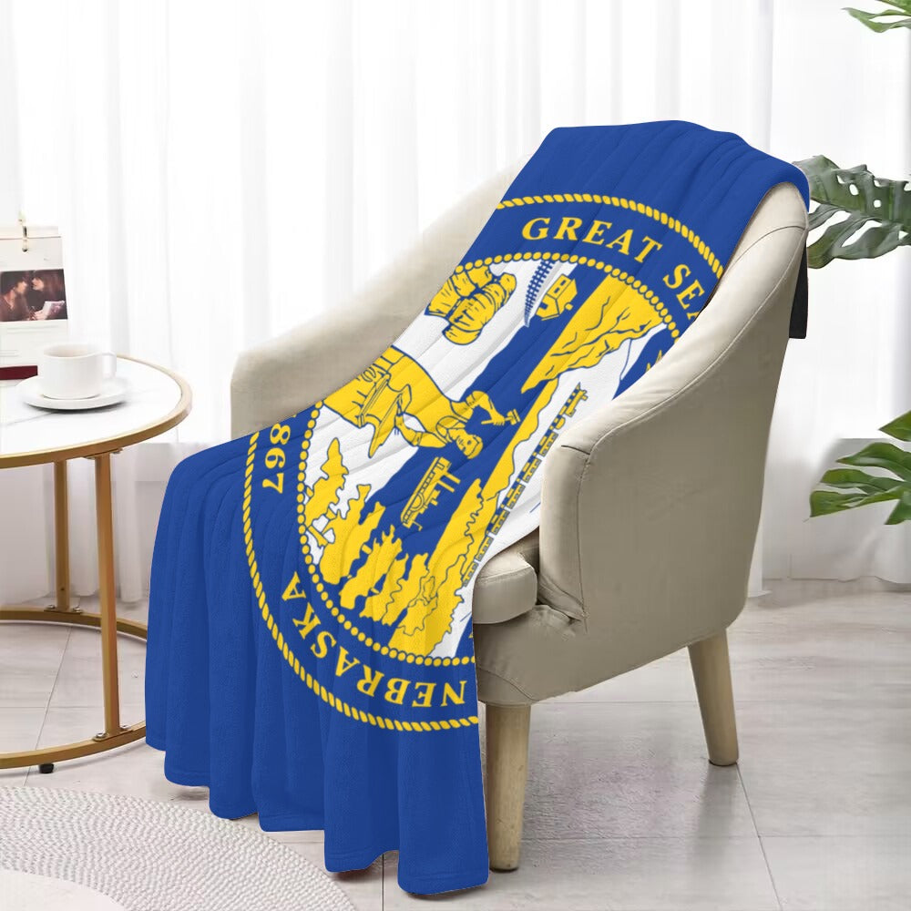 Luv My Flag blanket featuring Nebraska state seal draped elegantly.