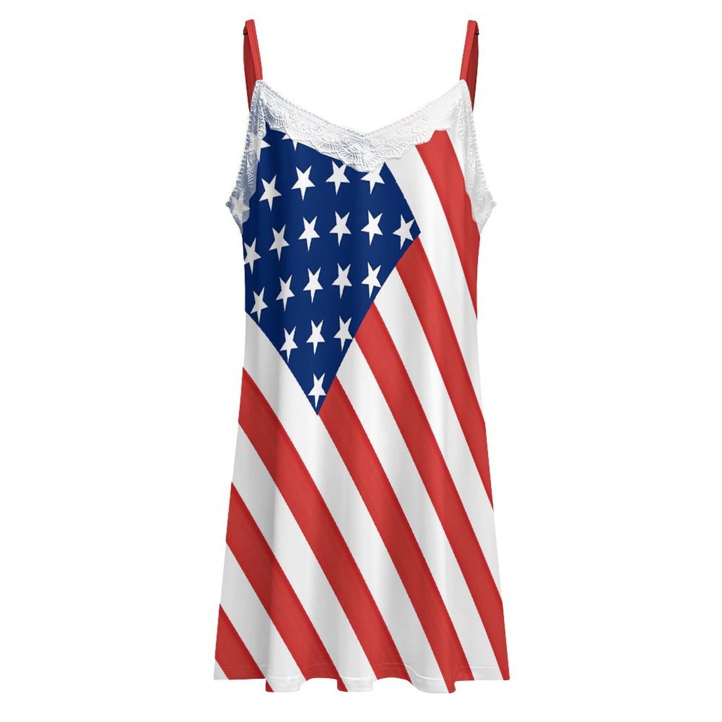 USA/American Flag Inspired Lace Trim Camisole Nightgown