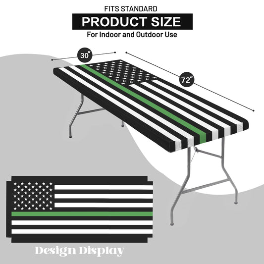 Thin Green Line Flag Inspired Custom Elastic Fitted Tablecloth 72x30 inch (Made in the USA)