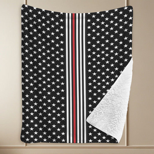 Thin Red Line Flag Inspired Style-2 Sherpa Fleece Blanket 90" x 108" | Prtinted in the USA