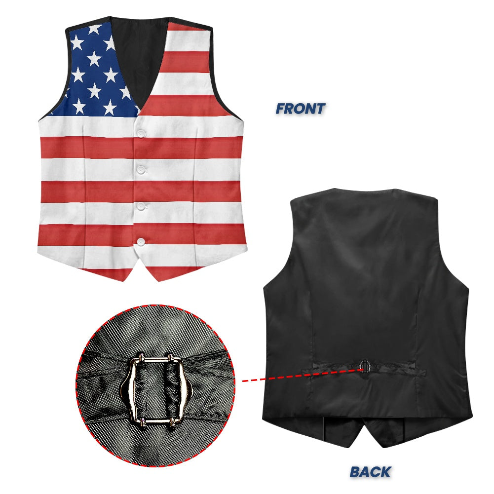 American Flag Inspired Suit Vest | Patriotic Stars & Horizontal Stripes
