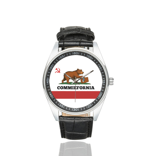 Commiefornia (California Flag Inspired) Men's Casual Leather Strap Watch