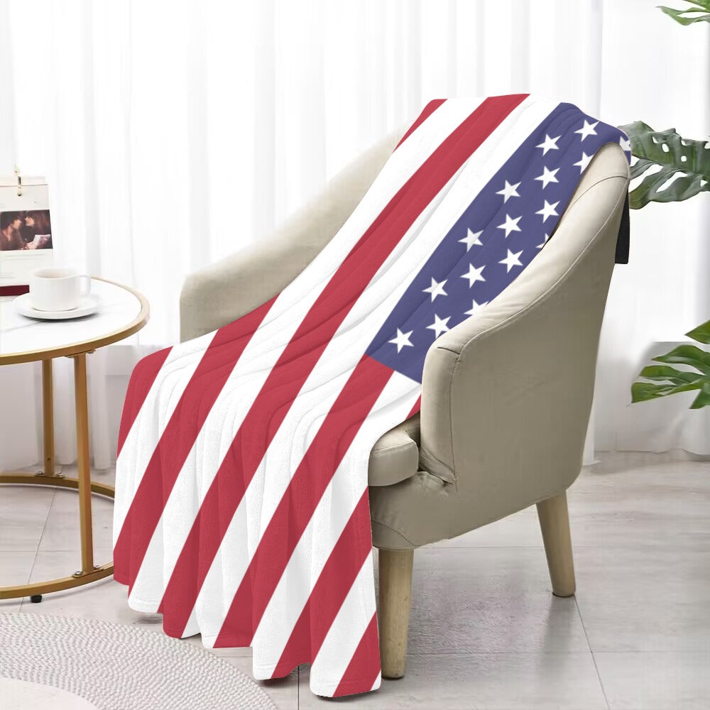 Luv My Flag blanket with American flag design displayed.
