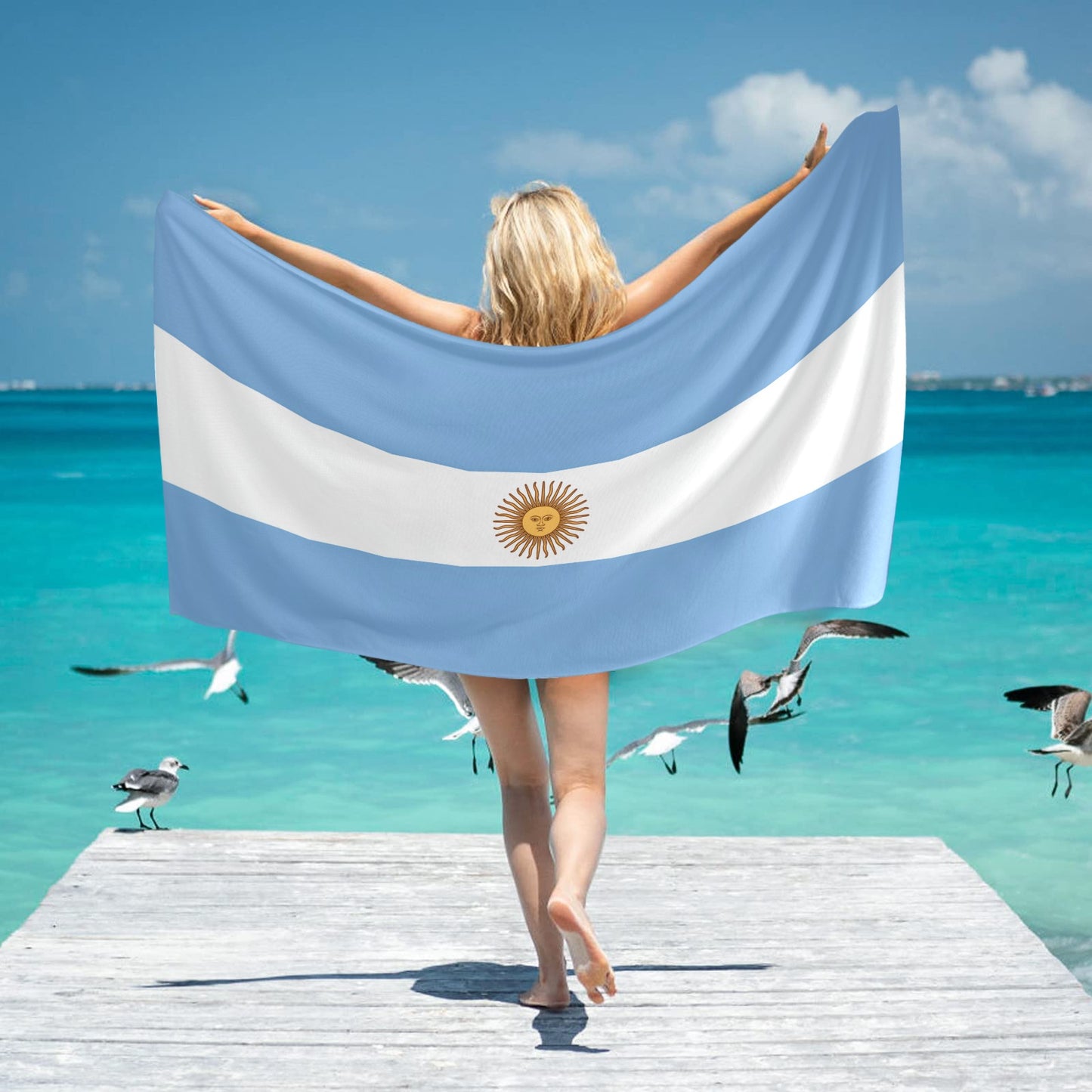 Argentina Flag Inspired Beach Towel 31"x71" (Made in USA)