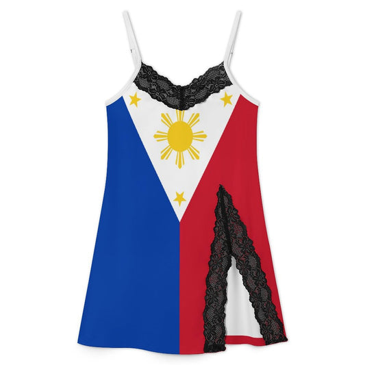 Philippines Flag Inspired Women's Lace Slit Cami Pajama Dress