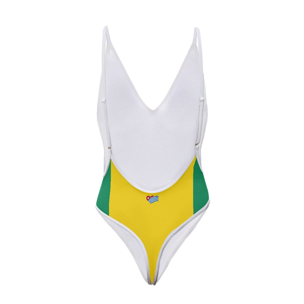 Brazil Flag Inspired One-Piece Thong Swimsuit