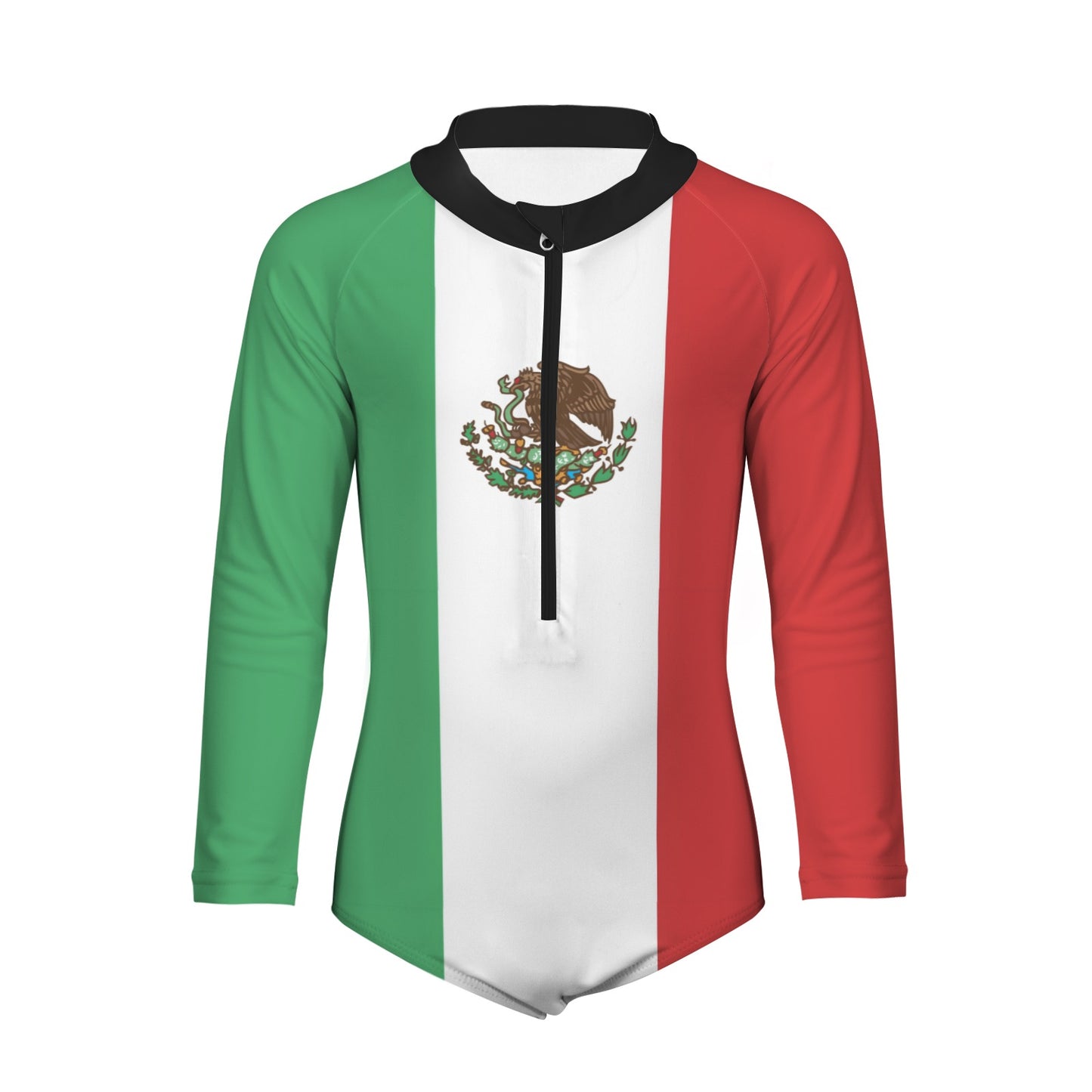 Mexico Flag Little Girls' Long Sleeve One-Piece Swimsuit