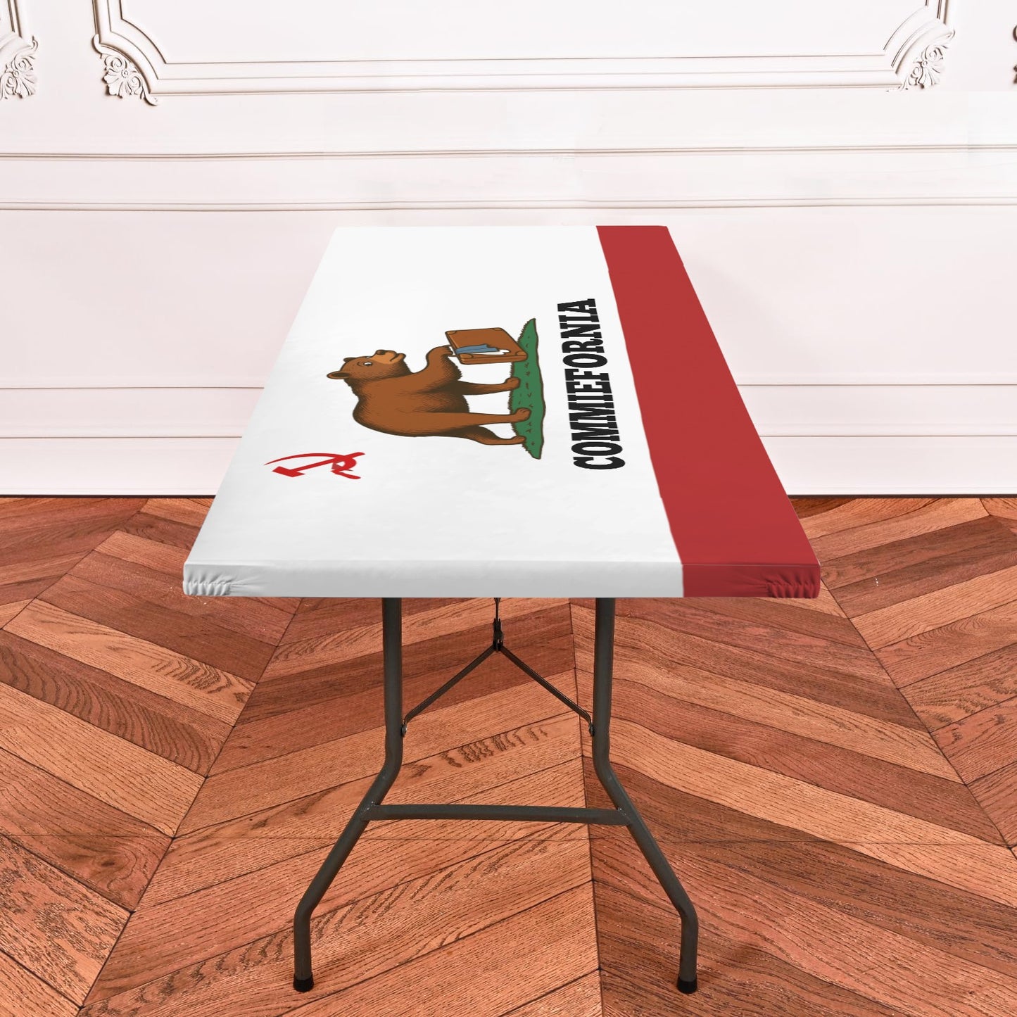 California Flag Inspired (COMMIEFORNIA) Custom Elastic Fitted Tablecloth 72x30 inch (Made in the USA)