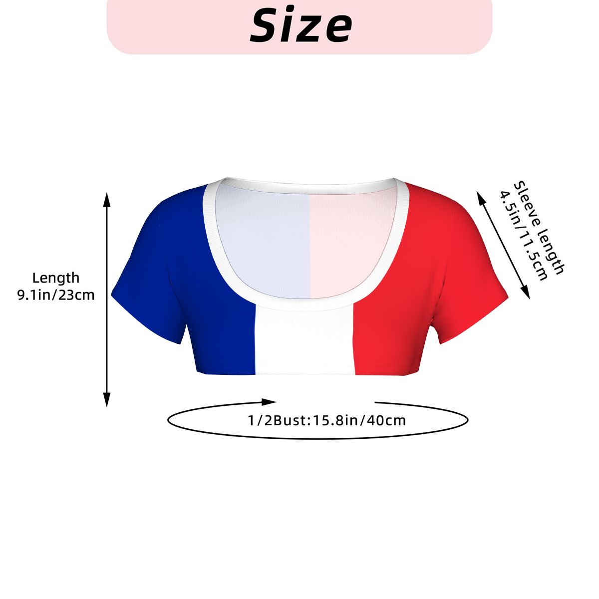 France Flag Inspired Women's 1/2 Cut Short Sleeve T-Shirt