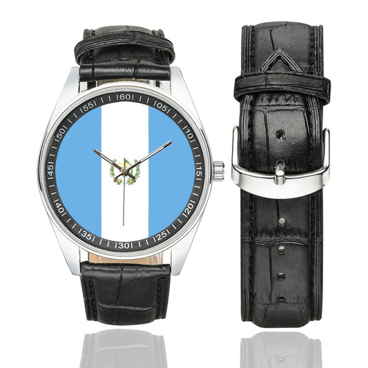 Guatamala Flag Men's Casual  Leather Strap Watch