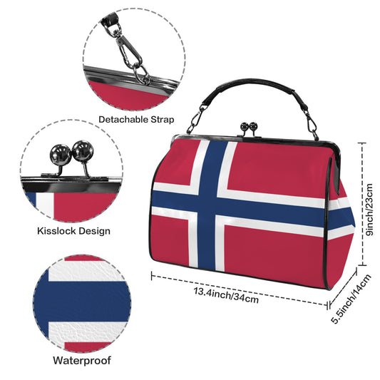 Norway Flag Inspired Kisslock Crossbody Shoulder Bag-Large
