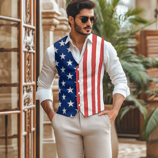American Flag Inspired Suit Vest | Patriotic Stars & Vertical Stripes