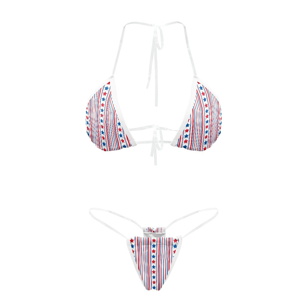USA/American Flag Inspired Pattern Transparent String Thong Bikini (style-1)