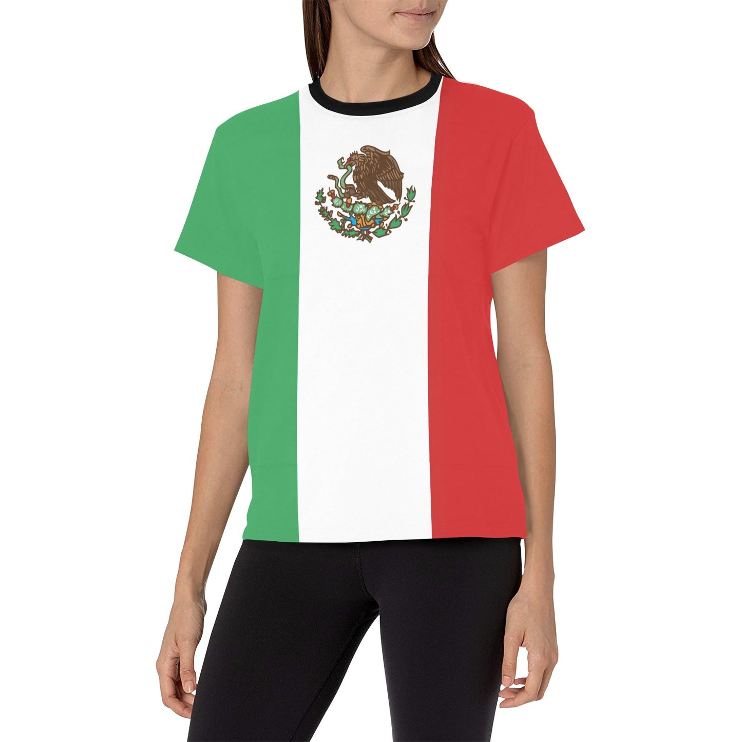 Mexico Flag Inspired Women's All Over Print Crew Neck T-Shirt(T40-2)(Made in Queens)