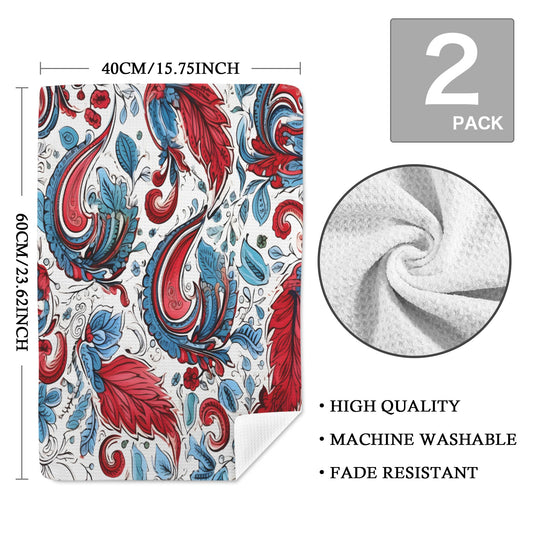 USA/American Flag Inspired Floral Pattern Kitchen Towel 40X60cm (Pack of 2) (Made in the USA)