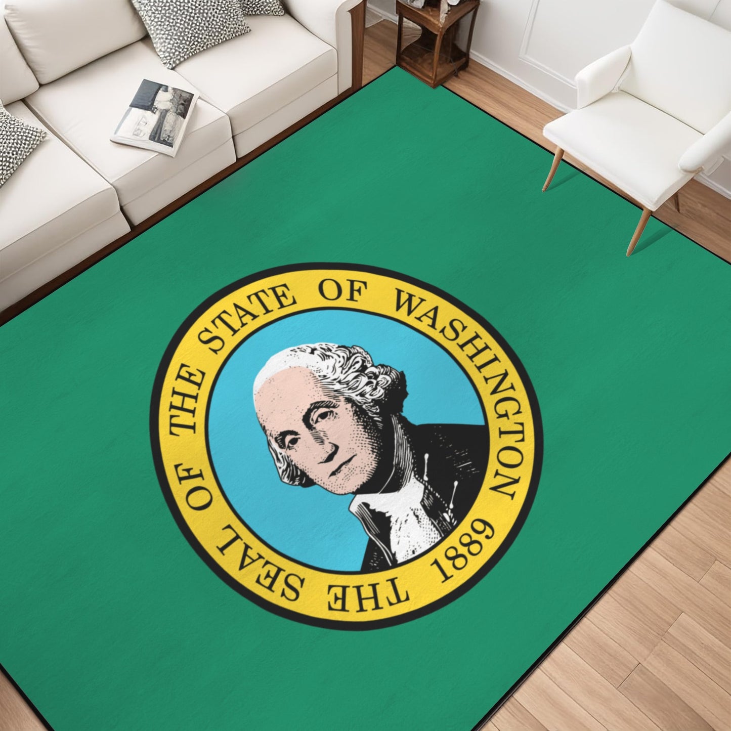 Washington Flag Inspired 84x60 Inch Area Rug with Black Binding (Made in the USA)